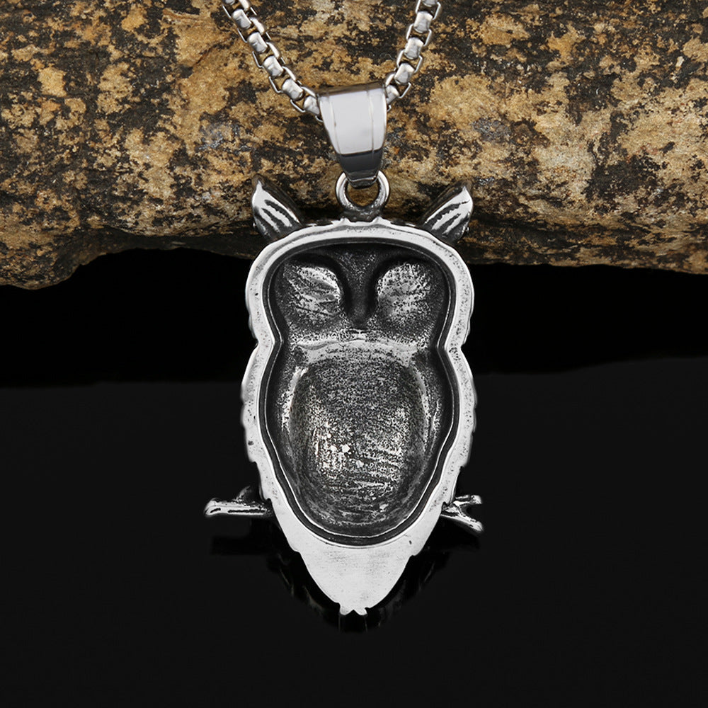 Owl Skull Stainless Steel Pendant – Viking Titanium Steel Men’s Necklace, Trendy Statement Jewelry