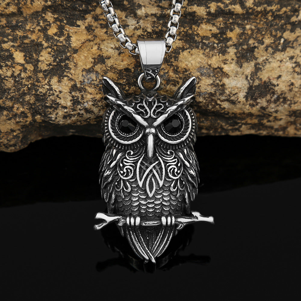 Owl Skull Stainless Steel Pendant – Viking Titanium Steel Men’s Necklace, Trendy Statement Jewelry