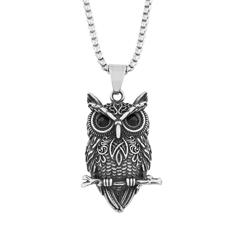 Owl Skull Stainless Steel Pendant – Viking Titanium Steel Men’s Necklace, Trendy Statement Jewelry
