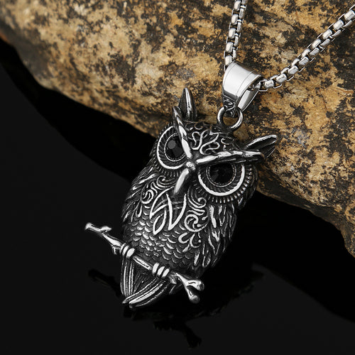 Owl Skull Stainless Steel Pendant – Viking Titanium Steel Men’s Necklace, Trendy Statement Jewelry